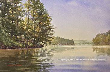 plein air painting of Lake Hamilton, Hot Springs, Arkansas by Hot Springs artist Chris McHenry