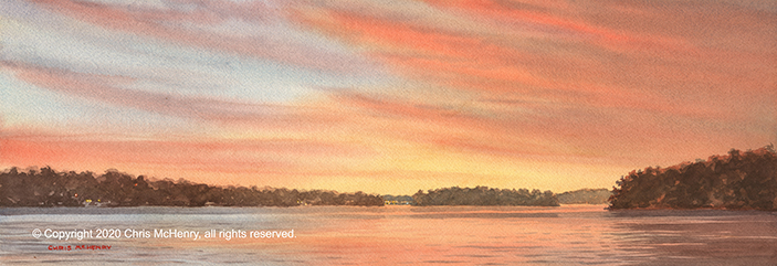 watecolor painting of Lake Hamilton, Hot Springs, Arkansas Hot Springs artist Chris McHenry