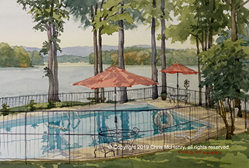 Lake Hamilton Arkansas watercolor painting by Hot Springs artist Chris McHenry